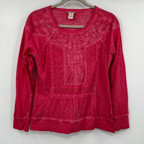 Sundance Tops - Sundance Pink Embroidered Lace Trim Cotton Slub Long Sleeve Top Medium Peasant
